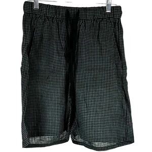 Eileen Fisher NWT Puckered Organic Linen Shorts Gray Black Check Print Size XXS